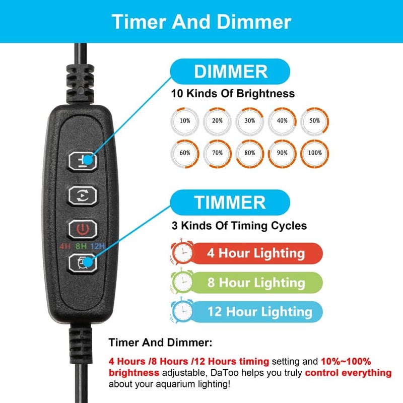 DATOO 12W 23inch Submersible Aquarium Light Underwater Fish Tank Light LED Aquarium Light Bar with Timer Auto On/Off and Dimmer Adjustable Brightness, 1 Yr Warranty - Image 4